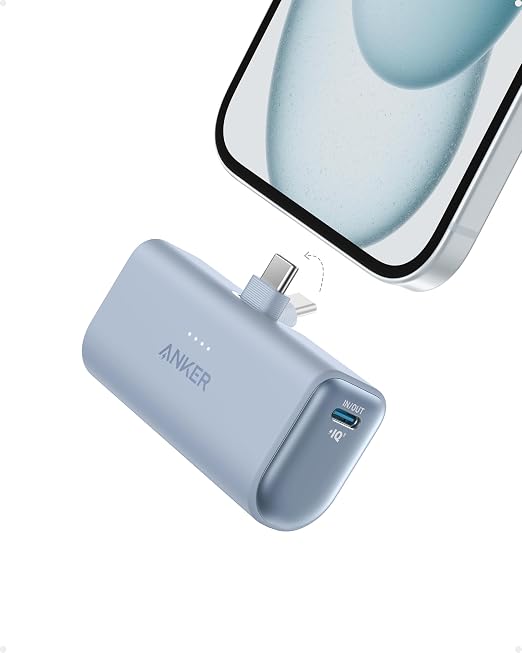 Anker Nano Power Bank, Mini Portable Charger with Built-in Foldable USB-C Connector, 5,000mAh Battery Pack 22.5W