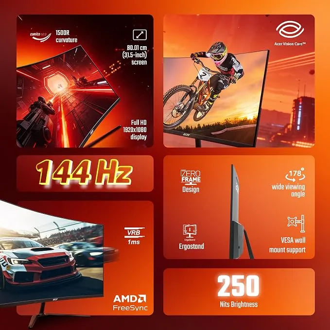Acer Nitro ED320Q P0 31.5" Curved Gaming Monitor – 144Hz, 1ms & FreeSync (Open-Box)