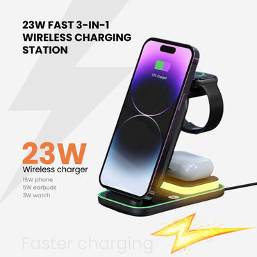 Virtutron 3-in-1 Magnetic Wireless Charger Qi2 | 23W MagSafe Charging Stand | Compatible for iPhone