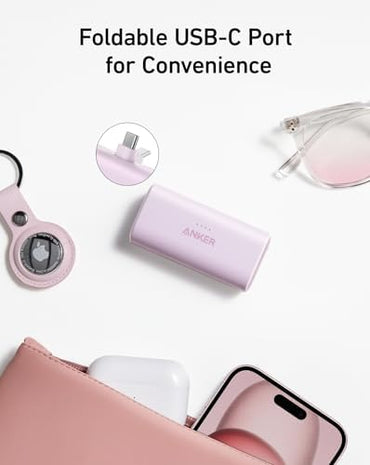 Anker Nano Power Bank, Mini Portable Charger with Built-in Foldable USB-C Connector, 5,000mAh Battery Pack 22.5W