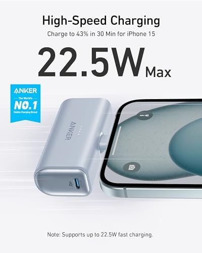 Anker Nano Power Bank, Mini Portable Charger with Built-in Foldable USB-C Connector, 5,000mAh Battery Pack 22.5W