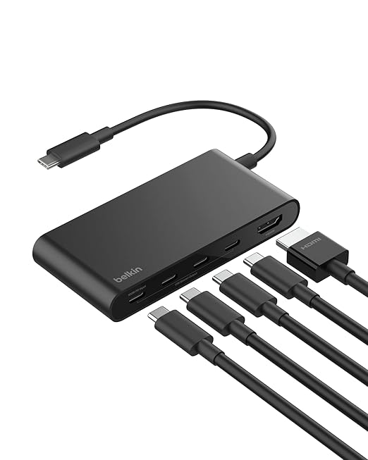 Belkin USB Hub for Laptop 5-in-1, USB C Hub – Multi USB Port Adapter with 4K HDMI @ 60Hz, 100W USB-C PD, 10Gbps High Speed Data Transfer