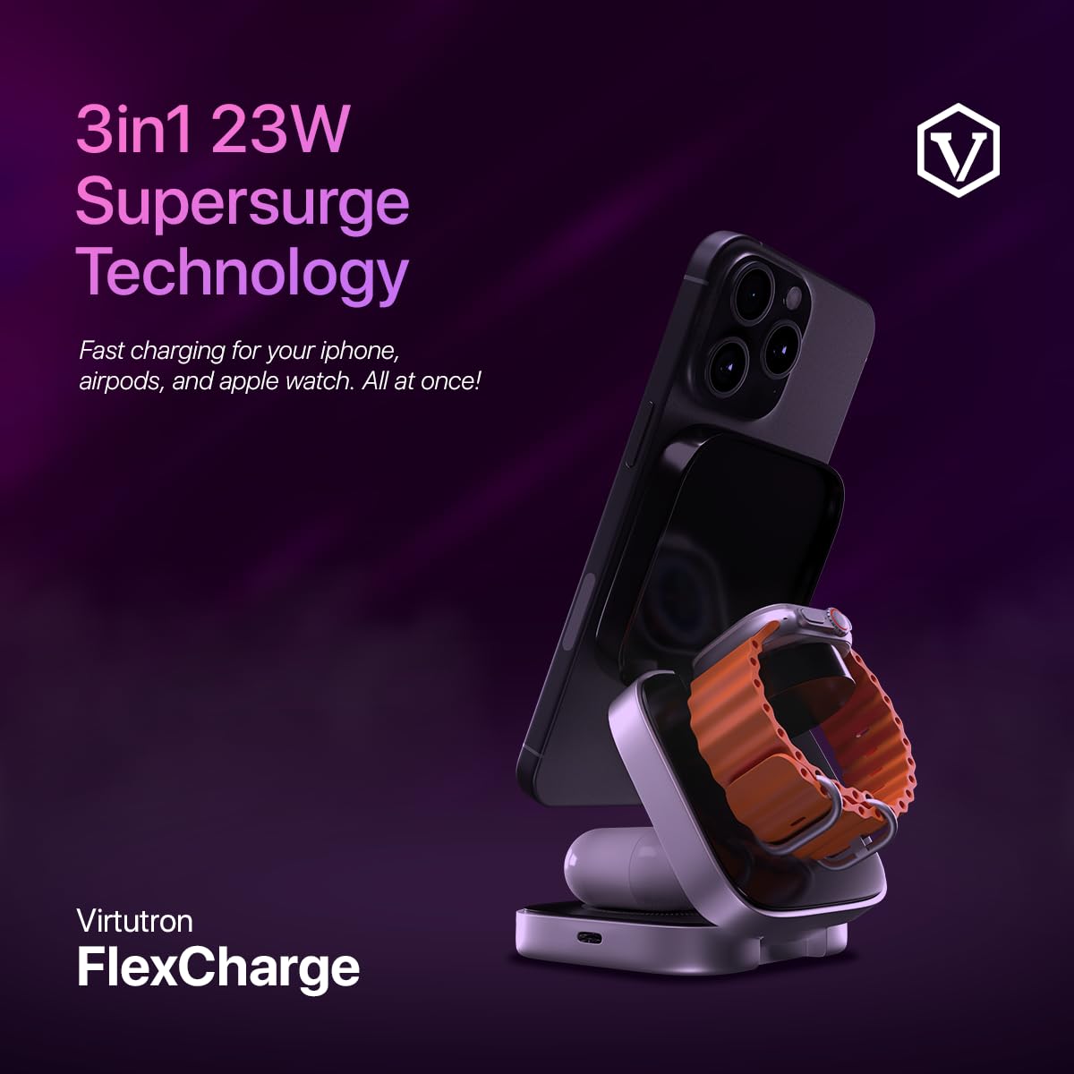 Virtutron 15W Collapsible Wireless Charging Pad |Wireless Charger |Type C Charging, Compatible for iPhone 15/15 Pro/ 15 Pro Max/15 Plus/14/13/12 Samsung Galaxy S22 Ultra/S22+/S22/S21 Ultra (Black)