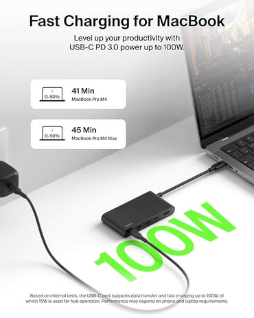 Belkin USB Hub for Laptop 5-in-1, USB C Hub – Multi USB Port Adapter with 4K HDMI @ 60Hz, 100W USB-C PD, 10Gbps High Speed Data Transfer