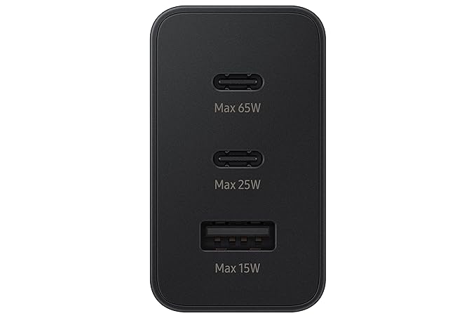 Samsung Original 65W Tri Port,Type-C & USB-A,Super Fast Charger (Cable not Included),Black,Tablet