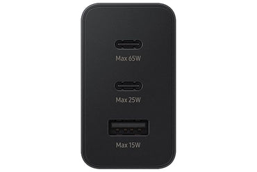 Samsung Original 65W Tri Port,Type-C & USB-A,Super Fast Charger (Cable not Included),Black,Tablet