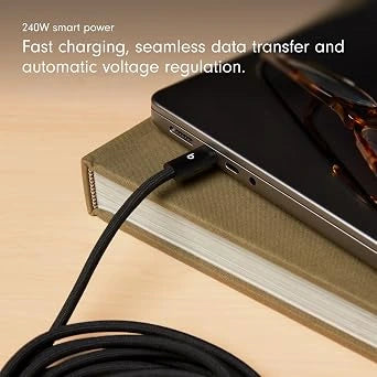 Beats 240W USB-C to USB-C Braided Cable, Fast-charging, Durable/Tangle-free, Compatible with Apple and Android Devices (3m) – Bolt Black (Open-Box)
