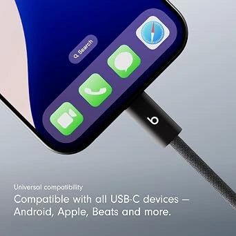 Beats 240W USB-C to USB-C Braided Cable, Fast-charging, Durable/Tangle-free, Compatible with Apple and Android Devices (3m) – Bolt Black (Open-Box)