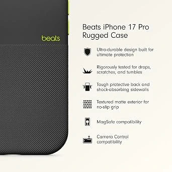 Beats iPhone 17 Pro Rugged Case with MagSafe & Camera Control, Scratch & Drop Tested, Matte Texture with Microfibre Lining - Everest Black (Open-Box)