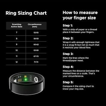boAt SmartRing Active Plus Stainless Steel Lightweight Fitness Tracker with Skin Temperature Monitor- 12, Midnight Black (Open-Box)