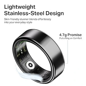 boAt SmartRing Active Plus Stainless Steel Lightweight Fitness Tracker with Skin Temperature Monitor- 12, Midnight Black (Open-Box)