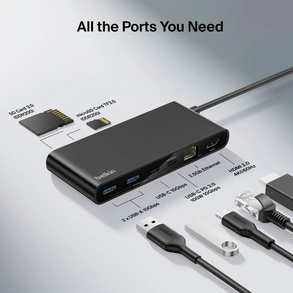 Belkin 8-in-1 USB-C Hub – 4K HDMI, 2.5Gbps Ethernet & 100W PD