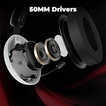 EvoFox Hyperion Gaming Headphones with Mic - 50mm Drivers, Immersive Surround Sound, Retractable Mic (Open-Box)