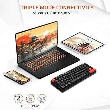 EvoFox Katana S Mini Mechanical Keyboards Wireless Tri-Mode Connectivity Hot-Swappable Red Switches 68-Key Compact (Open-Box)