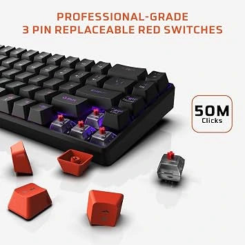 EvoFox Katana S Mini Mechanical Keyboards Wireless Tri-Mode Connectivity Hot-Swappable Red Switches 68-Key Compact (Open-Box)