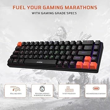 EvoFox Katana S Mini Mechanical Keyboards Wireless Tri-Mode Connectivity Hot-Swappable Red Switches 68-Key Compact (Open-Box)