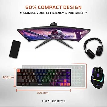 EvoFox Katana S Mini Mechanical Keyboards Wireless Tri-Mode Connectivity Hot-Swappable Red Switches 68-Key Compact (Open-Box)