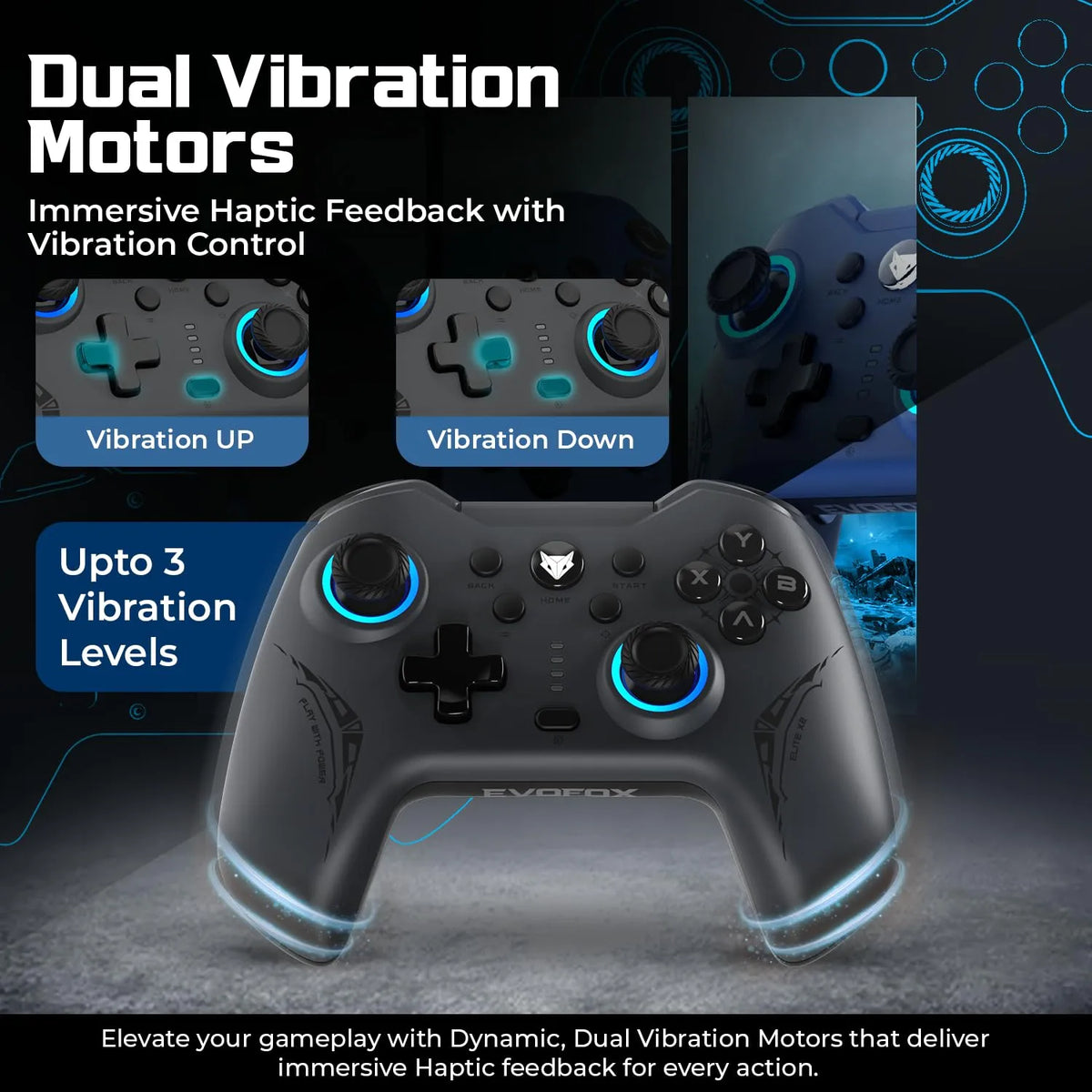 EvoFox Elite X2 Wireless Gaming Controller For PC with 1000Hz Polling Rate, Black (Open-Box)