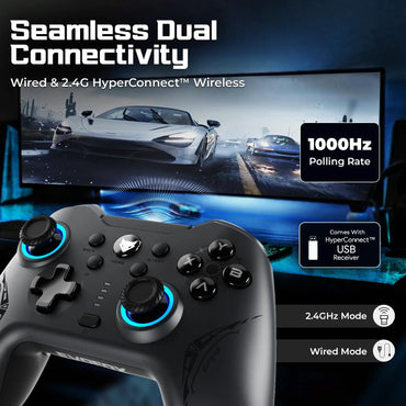 EvoFox Elite X2 Wireless Gaming Controller For PC with 1000Hz Polling Rate, Black (Open-Box)
