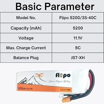 Flipo 5200mAh 3S 40C/80C (11.1V) Lithium Polymer Battery Pack LIPO (Open-Box)