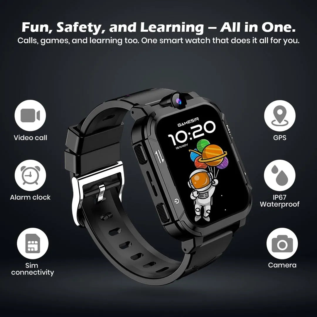 GameSir Safeguard Kids Smart Watch – 4G/5G SIM Calling, GPS, SOS & Video Calling- Black (Open-Box)