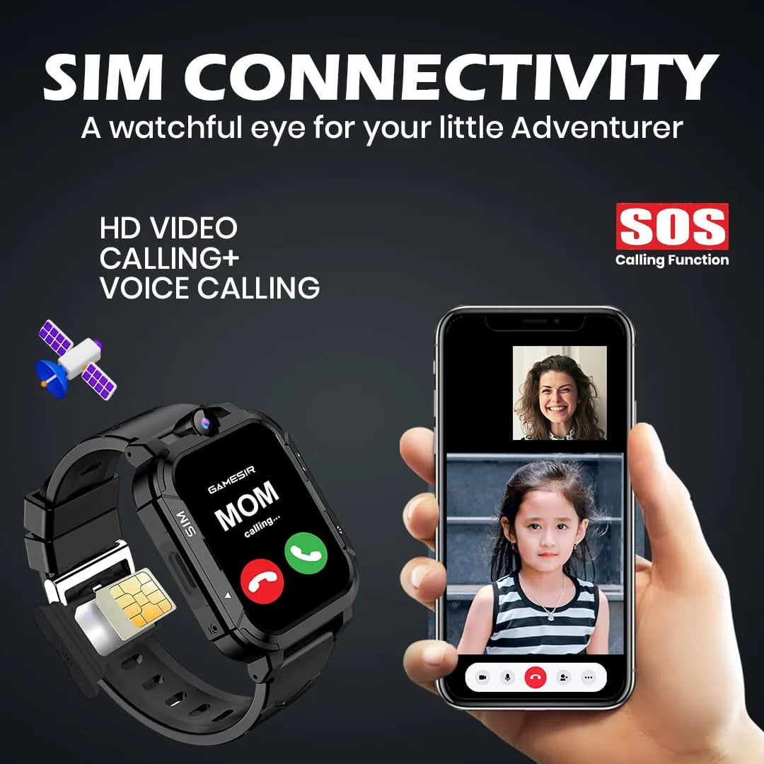 GameSir Safeguard Kids Smart Watch – 4G/5G SIM Calling, GPS, SOS & Video Calling- Black (Open-Box)