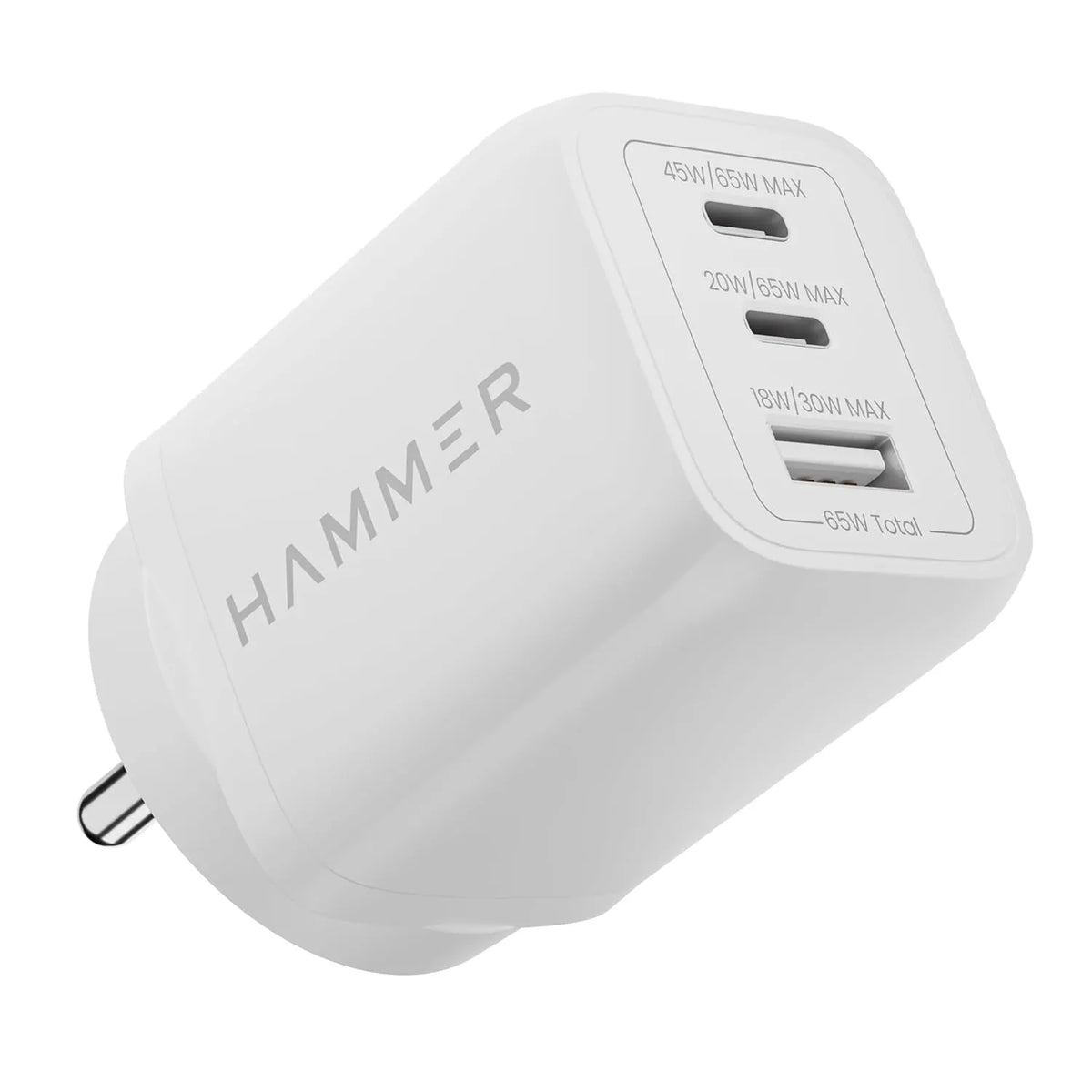 HAMMER 65W GaN Fast Charger – 3-Port USB-C & USB-A PD Charger (OPENBOX)
