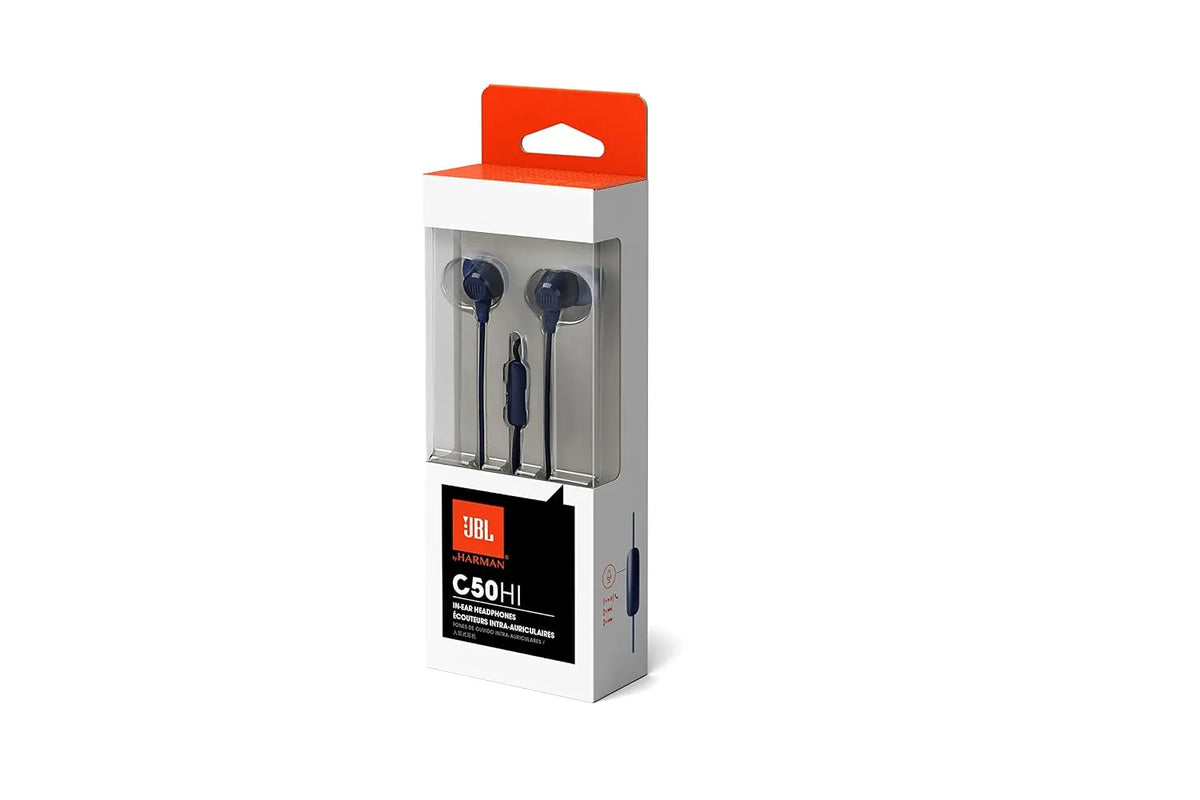 JBL C50HI Wired in Ear Headphones with Mic, One Button Multi-Function Remote, Lightweight and Comfortable fit (Open-Box)