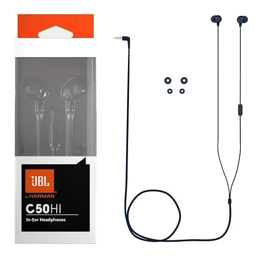 JBL C50HI Wired in Ear Headphones with Mic, One Button Multi-Function Remote, Lightweight and Comfortable fit (Open-Box)