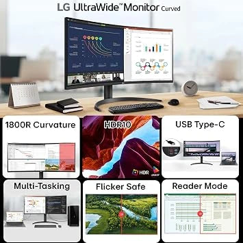 LG 34WR55QK Smartchoice 86.4 cm 34 Inch 21:9 UltraWide WQHD Curved Monitor (Open-Box)