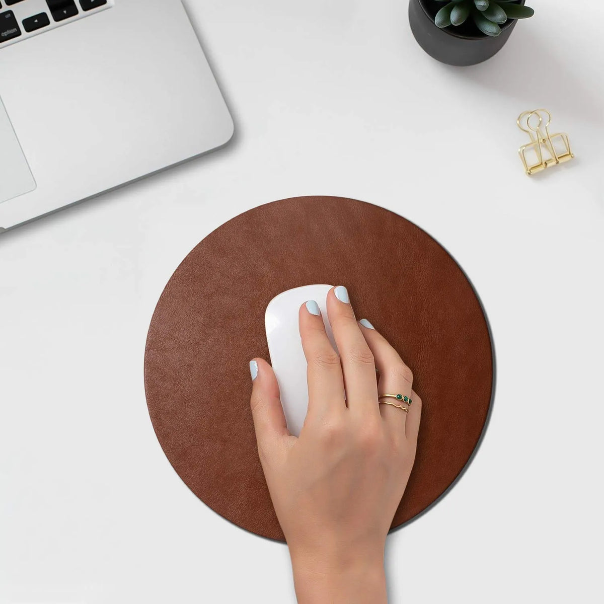 DailyObjects Orb Mouse Pad – Large Vegan Leather, Non-Slip, Tan (Open-Box)