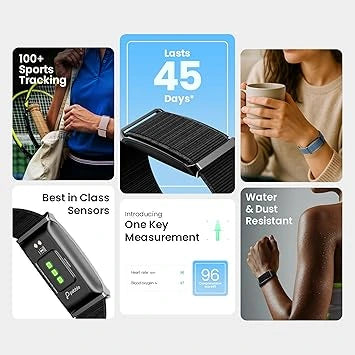 Pebble Newly Launched Qore Fitness Band with 45 Days Battery Life | 100+ Sports Modes | Advanced Health Tracking - Black (Open-Box)