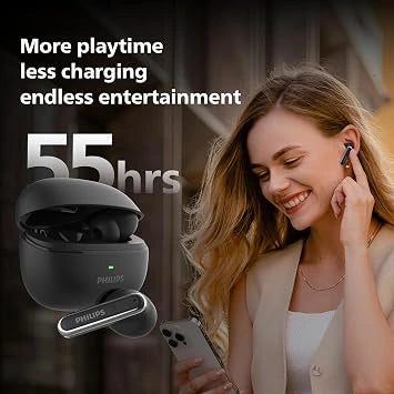 Philips TAT1150BK/94 Wireless Earbuds – ANC, 55H Playtime & 13mm Drivers(Open-Box)