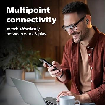 Philips TAT1150BK/94 Wireless Earbuds – ANC, 55H Playtime & 13mm Drivers(Open-Box)