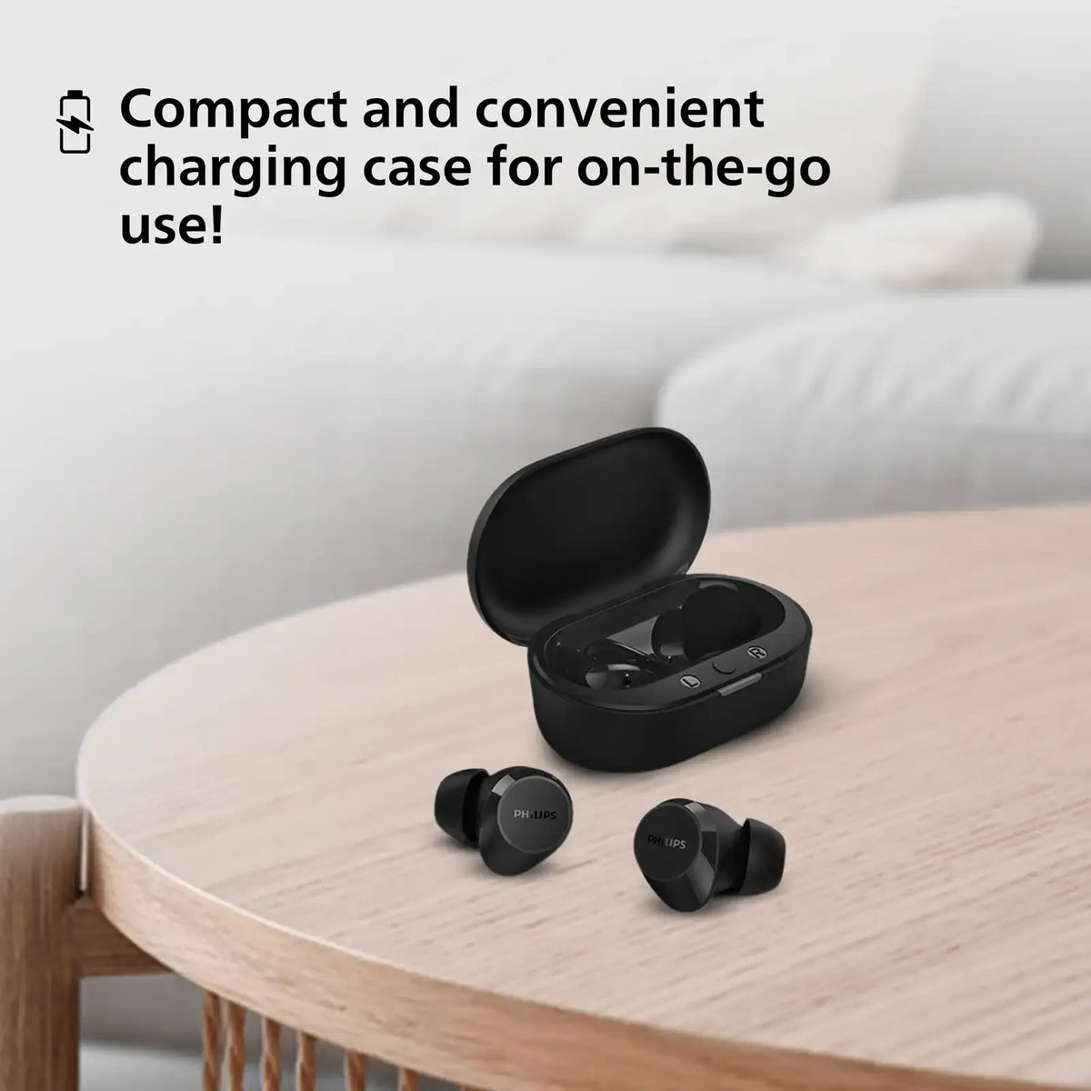 Philips TAT1209BK True Wireless Earbuds with 18H Play Time 10mm Dynamic Drivers ANC and IPX4 Bluetooth Headset (Open-Box)