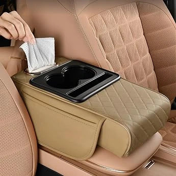 TANTRA Premium Car Armrest Cushion Organizers, 5-in-1 Center Console Cover with 2 Storage Bags Cup Holder, Tissue Box Slot (Open-Box)