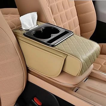 TANTRA Premium Car Armrest Cushion Organizers, 5-in-1 Center Console Cover with 2 Storage Bags Cup Holder, Tissue Box Slot (Open-Box)