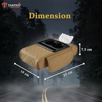 TANTRA Premium Car Armrest Cushion Organizers, 5-in-1 Center Console Cover with 2 Storage Bags Cup Holder, Tissue Box Slot (Open-Box)
