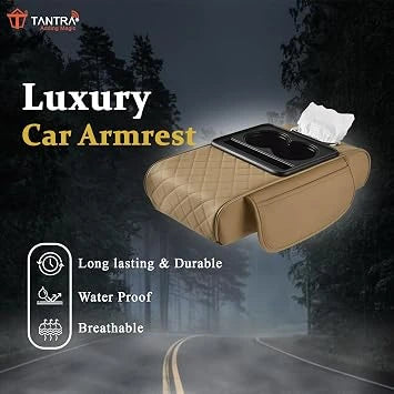 TANTRA Premium Car Armrest Cushion Organizers, 5-in-1 Center Console Cover with 2 Storage Bags Cup Holder, Tissue Box Slot (Open-Box)
