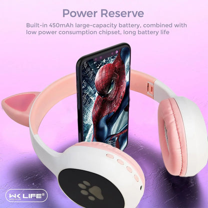 WK LIFE K8 Kids Headphones – Bluetooth 5.3, Cat Ear Design (Open-Box)