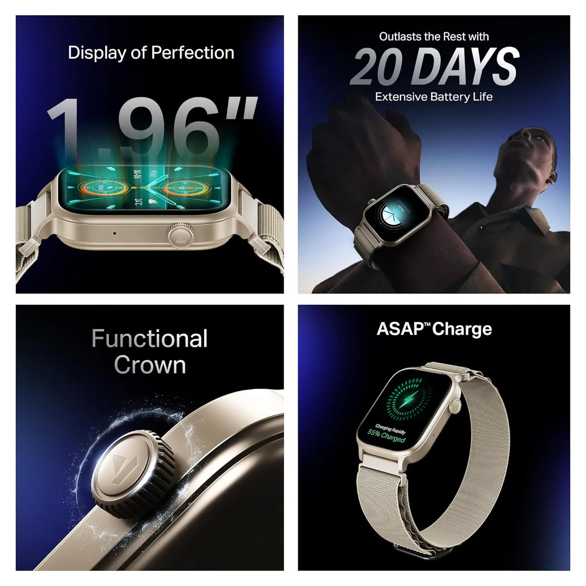boAt Storm Infinity Plus Smartwatch with 680 mAh Battery, 1.96" HD Display, and Functional Crown - Sports White (Open-Box)