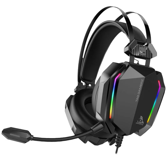 TAG Gamerz Titan RGB Gaming Headphones – 50mm Drivers, Over-Ear, 7-Color RGB, Flexible Mic