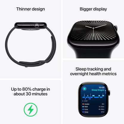 Apple Watch Series 10 [GPS 46 mm] Smartwatch with Jet Black Aluminium Case with Ink Sport Loop. Fitness Tracker, ECG App, Always-On Retina Display, Carbon Neutral