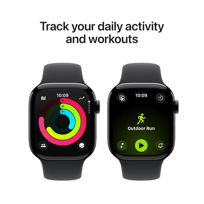 Apple Watch Series 11 GPS + Cellular 42mm Jet Black Aluminium Case with Black Sport Band - S/M