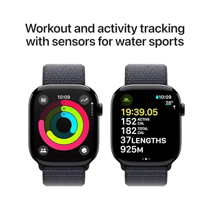 Apple Watch Series 10 [GPS 46 mm] Smartwatch with Jet Black Aluminium Case with Ink Sport Loop. Fitness Tracker, ECG App, Always-On Retina Display, Carbon Neutral