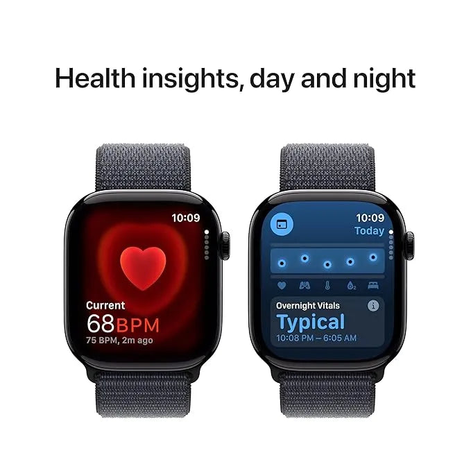 Apple Watch Series 10 [GPS 46 mm] Smartwatch with Jet Black Aluminium Case with Ink Sport Loop. Fitness Tracker, ECG App, Always-On Retina Display, Carbon Neutral