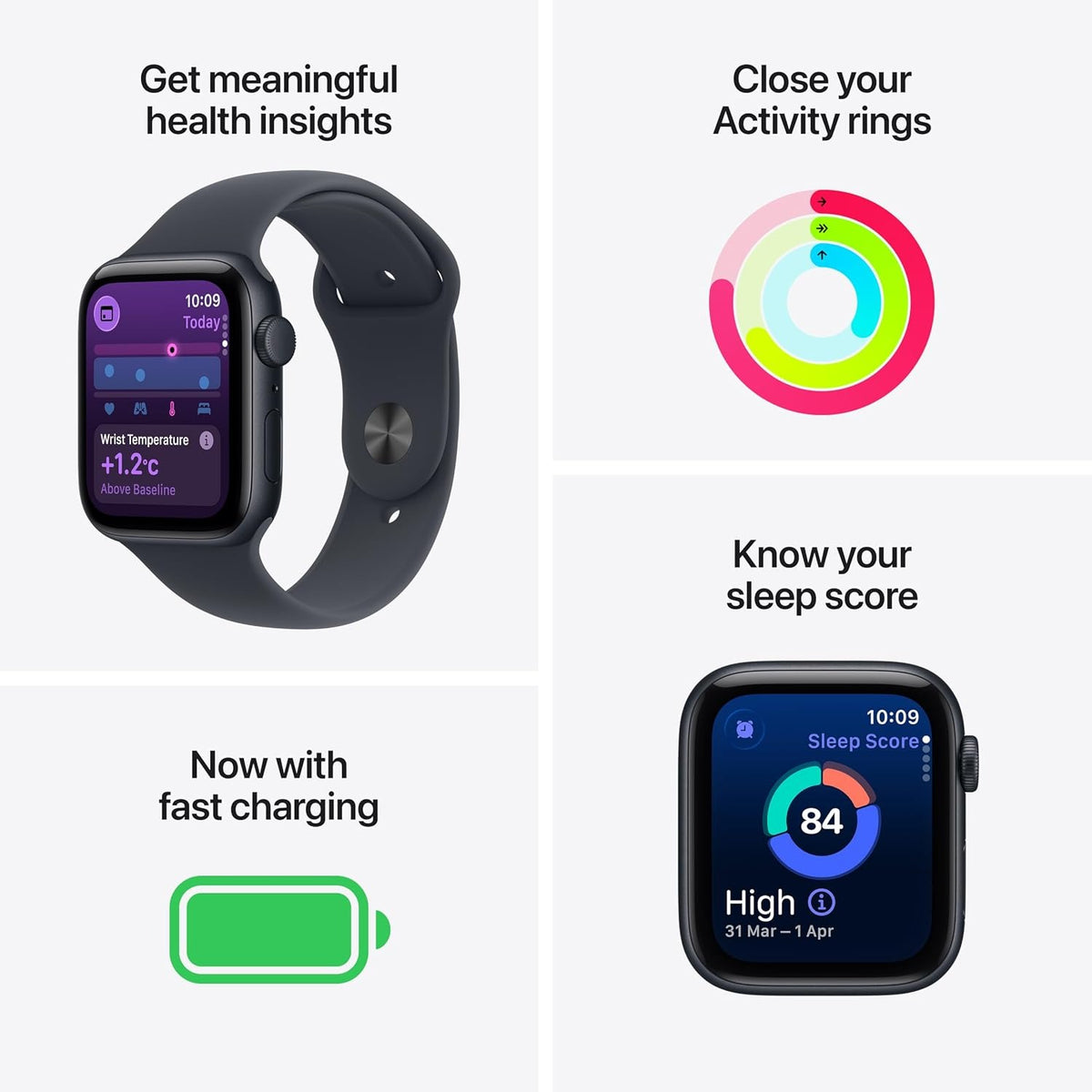 Apple Watch SE 3 GPS 44mm Midnight Aluminium Case with Midnight Sport Band - M/L