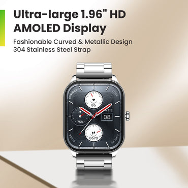 Amazfit Pop 3S Smart Watch with 1.96" AMOLED Display, BT Calling, SpO2, 12-Day Battery Life, 304 Stainless Steel, AI Voice Assistance, 100 Sports Modes, 24H HR Monitor, Music Control (Metallic Sliver)
