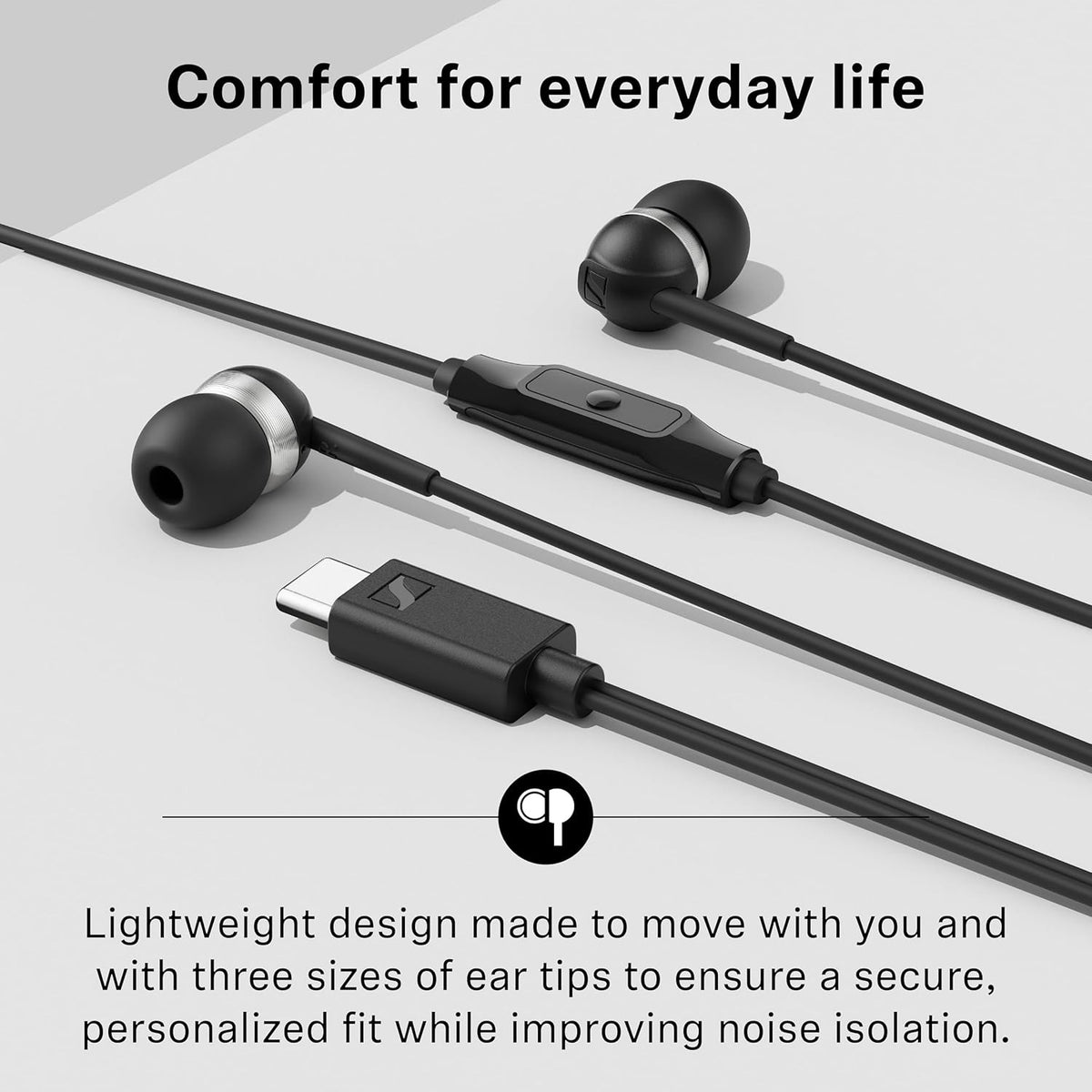 Sennheiser CX 80U Wired in-Ear Earphones with in-Line Microphone, One Button Smart Control, Lightweight Design, USB Type-C,(Black)