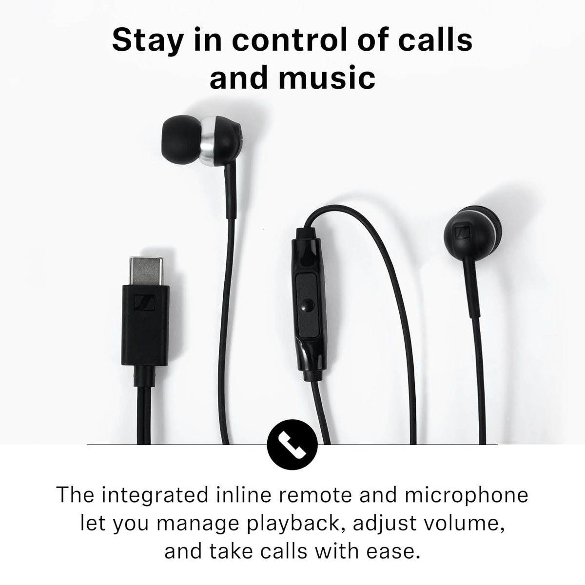 Sennheiser CX 80U Wired in-Ear Earphones with in-Line Microphone, One Button Smart Control, Lightweight Design, USB Type-C,(Black)